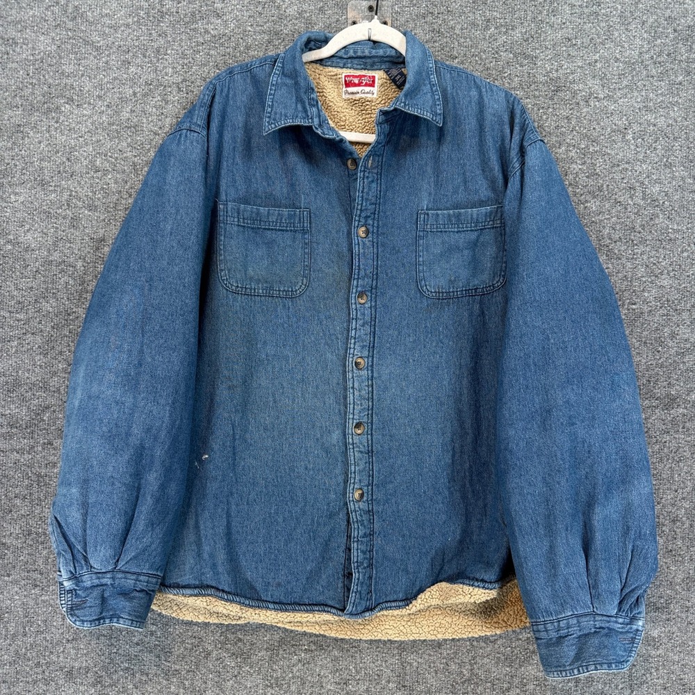 Wrangler Fleeced Lined Denim Shacket Jacket Mens 3XL Blue Shirt Jacket Jean
